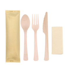 160mm Biodegradable Wooden Cutlery Set With Napkin