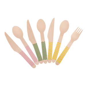 160mm Printed Color Disposable Wood Cutlery Set