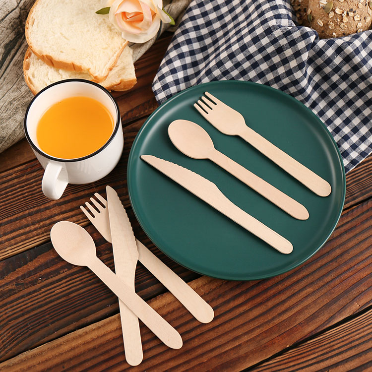 Eco Friendly Biodegradable Disposable Birch Wood Cutlery Set For Food