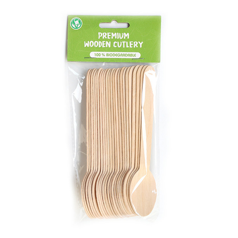 160mm Wooden Disposable Spoon With Headboard Package