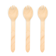 160mm Disposable Compostable Wooden 2 in 1 Fruit Dessert Spoon and Forks