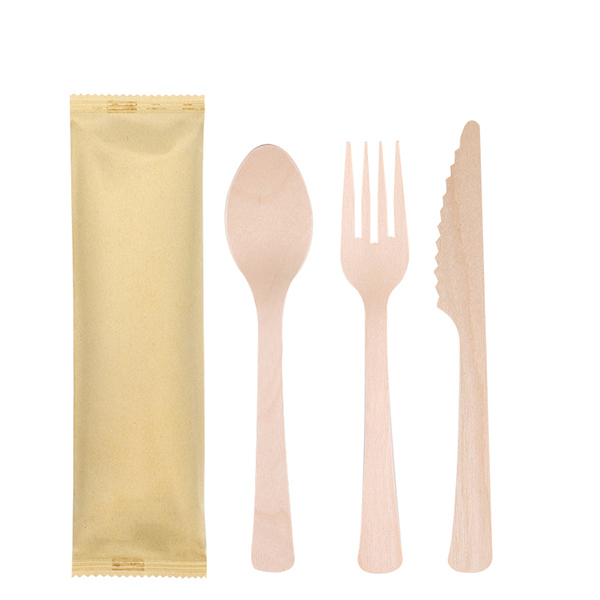 160mm Biodegradable Wooden Cutlery Set With Napkin